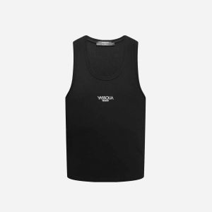 DÉBARDEUR NOIR CÔTÉLÉ À LOGO YASSOUA PARIS