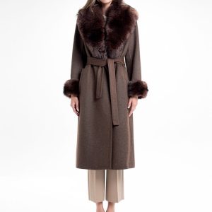 Manteau en laine avec détails en fourrure amovibles