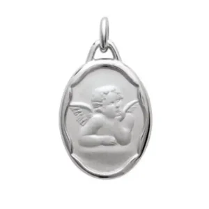 Pendentif ange médaille ovale argent rhodié