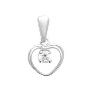 Pendentif coeur argent rhodié avec diamant synthétique