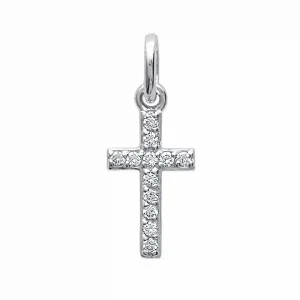 Pendentif croix diamants synthétiques argent rhodié