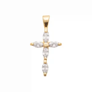 Pendentif croix diamants synthétiques plaqué or