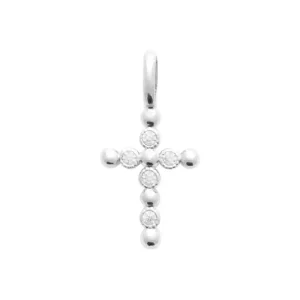 Pendentif croix perles et zircons argent rhodié