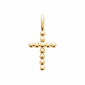Pendentif croix perles plaqué or