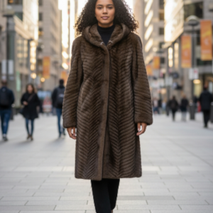 Long manteau fourrure motif écaillés choco