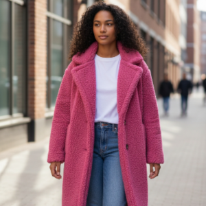 Manteau bouclette rose fushia