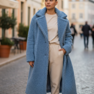 Manteau bouclette bleu clair