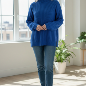 PULL EN MAILLE COTELE BLEU