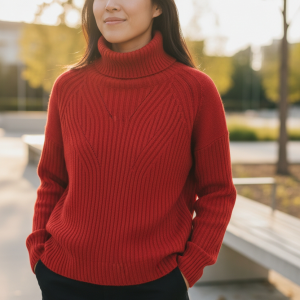 PULL EN MAILLE COTELE ROUGE