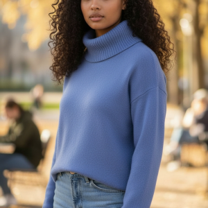 PULL COL BOULE BLEU CIEL