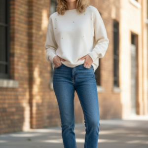 Pull billes argentés écru