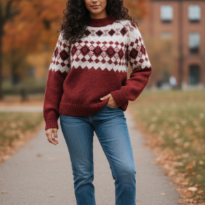 Pull jacquard Bordeau