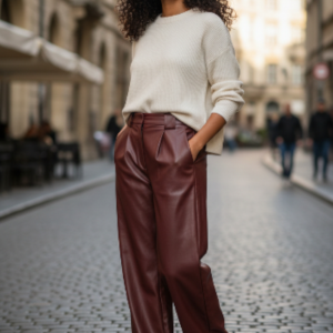 Pantalon en similicuir bordeau