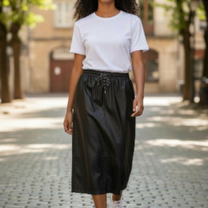 Longue jupe en similicuir noir