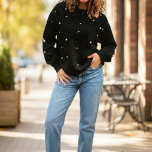 Pull billes argentés noir