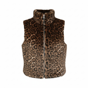 Gilet sans manche col montant fermeture éclaire léopard
