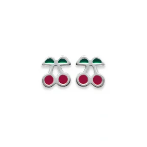 Puces d’oreilles cerise argent et laque