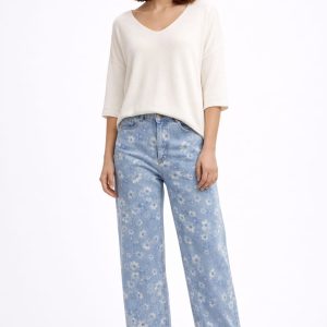 Jean à fleurs imprimées