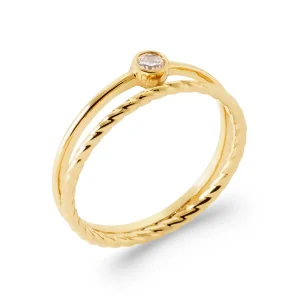 Bague 2 anneaux solitaire plaqué or