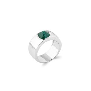 Bague anneau malachite pyramidale argent rhodié