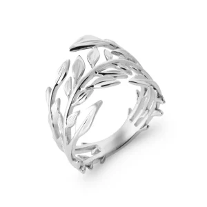 Bague argent rhodié branche de laurier