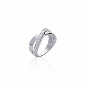 Bague croisée fins zircons argent rhodié