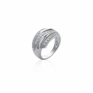 Bague sertie de rubans de zircons blancs argent rhodié