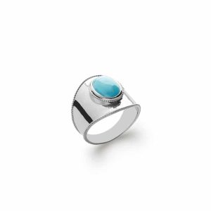 Bague large turquoise argent rhodié