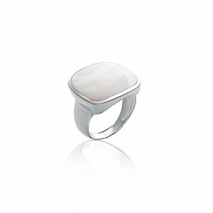 Bague nacre carrée coins arrondis argent