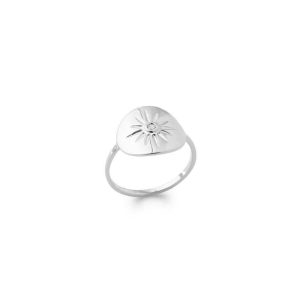 Bague pastille soleil zircon argent rhodié