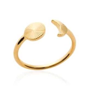Bague ouverte soleil et lune plaqué or