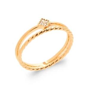 Bague croix anneau double rang plaqué or