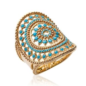 Bague ethnique turquoise plaqué or
