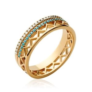 Bague couronne ethnique turquoise plaqué or