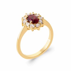 Bague plaqué or halo rubis imitation