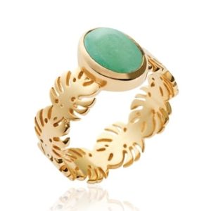 Bague palmier tropical aventurine plaqué or