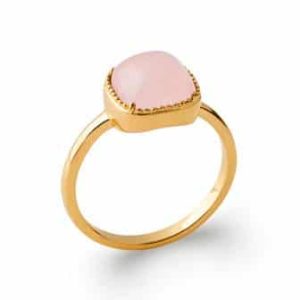 Bague plaqué or quartz rose carré