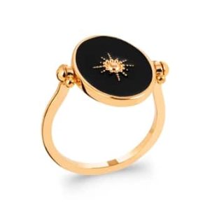 Bague réversible soleil laque noire plaqué or