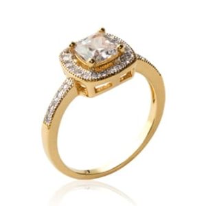 Bague solitaire halo oxyde de zirconium plaqué or