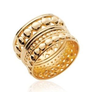 Bague plaqué or tube perlé