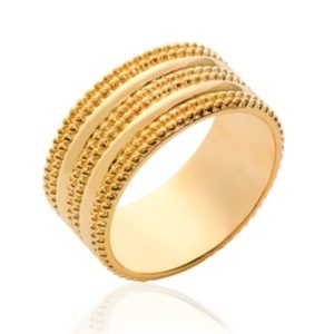 Bague plaqué or tube perlée