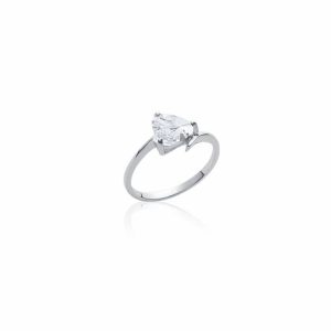 Bague solitaire zircon coeur argent rhodié