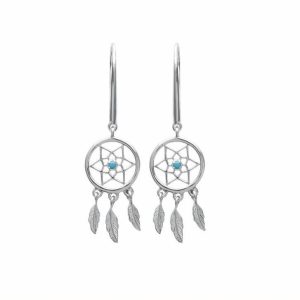 Boucles d’oreilles attrape rêves turquoise argent rhodié