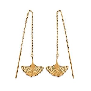 Boucles d’oreilles chaîne pendante feuille de gingko plaqué or