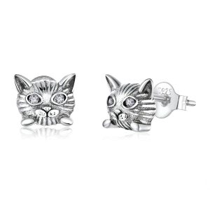 Boucles d’oreilles chat en argent 925