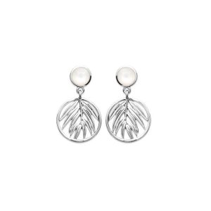 Boucles d’oreilles pendantes feuillage et nacre argent rhodié