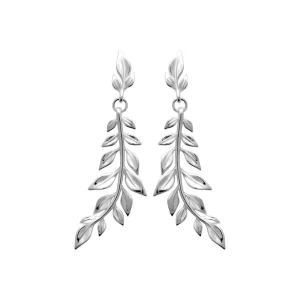 Boucles d’oreilles pendantes argent rhodié branche de laurier
