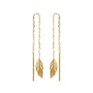 Boucles d’oreilles pendantes chaîne plume plaqué or