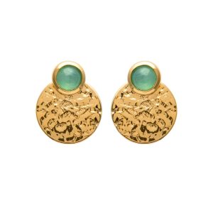 Boucles d’oreilles cercle martelé aventurine plaqué or