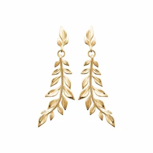Boucles d’oreilles pendantes plaqué or branche de laurier